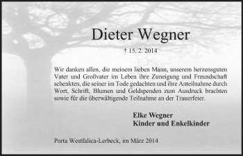 Anzeige von Dieter Wegener von Mindener Tageblatt