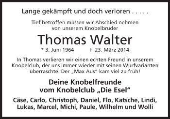 Anzeige von Thomas Walter von Mindener Tageblatt