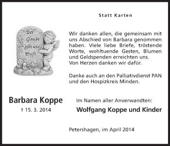 Anzeige von Barbara Koppe von Mindener Tageblatt