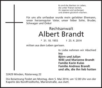 Anzeige von Albert Brandt von Mindener Tageblatt