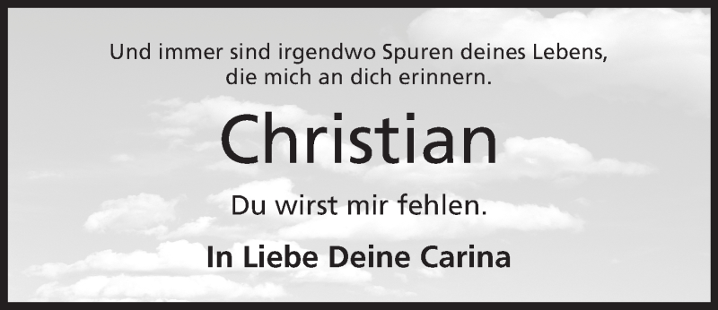  Traueranzeige für Christian Neidiger vom 17.05.2014 aus Mindener Tageblatt