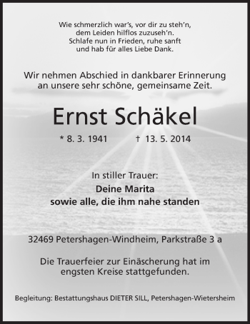 Anzeige von Ernst Schäkel von Mindener Tageblatt