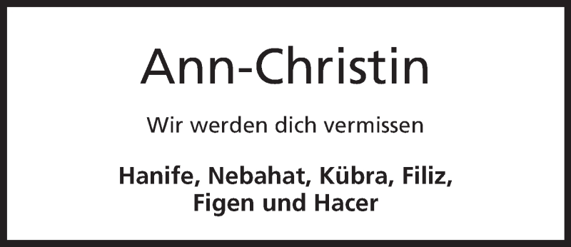  Traueranzeige für Ann-Christin Khoudor vom 27.05.2014 aus Mindener Tageblatt