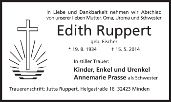 Anzeige von Edith Ruppert von Mindener Tageblatt
