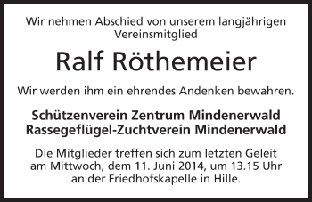 Anzeige von Ralf Röthemeier von Mindener Tageblatt