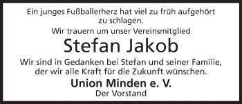 Anzeige von Stefan Jakob von Mindener Tageblatt