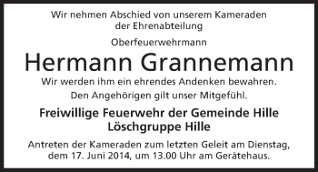Anzeige von Hermann Grannemann von Mindener Tageblatt