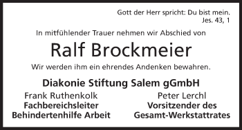 Anzeige von Ralf Brockmeier von Mindener Tageblatt