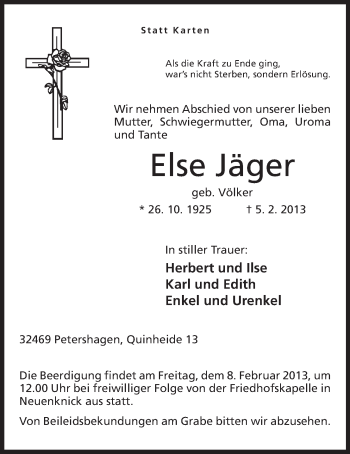 Anzeige von Else Jäger von Mindener Tageblatt