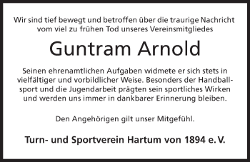 Anzeige von Guntram Arnold von Mindener Tageblatt