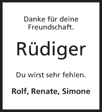 Anzeige von Rüdiger  von Mindener Tageblatt