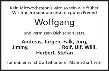 Anzeige von Wolfgang  von Mindener Tageblatt