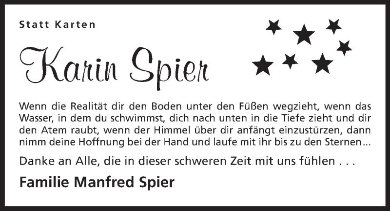  Traueranzeige für Karin Spier vom 23.08.2014 aus Mindener Tageblatt