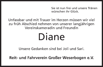 Anzeige von Diane  von Mindener Tageblatt