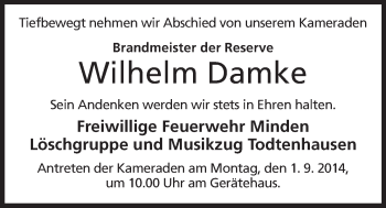 Anzeige von Wilhelm Damke von Mindener Tageblatt