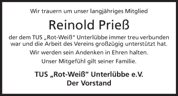 Anzeige von Reinold Prieß von Mindener Tageblatt