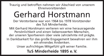 Anzeige von Gerhard Horstmann von Mindener Tageblatt