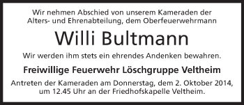 Anzeige von Willi Bultmann von Mindener Tageblatt