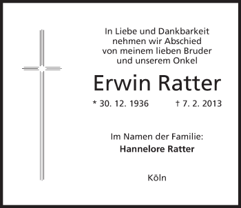 Anzeige von Erwin Ratter von Mindener Tageblatt