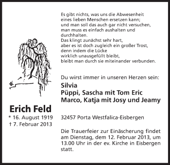 Anzeige von Erich Feld von Mindener Tageblatt