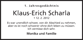 Anzeige von Klaus-Erich Scharla von Mindener Tageblatt