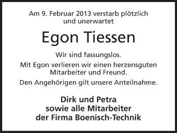 Anzeige von Egon Tiessen von Mindener Tageblatt
