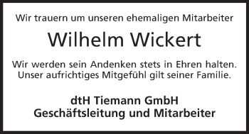 Anzeige von Wilhelm Wickert von Mindener Tageblatt