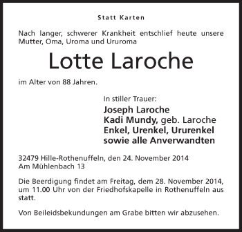 Anzeige von Lotte Laroche von Mindener Tageblatt