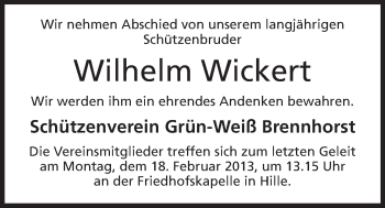 Anzeige von Wilhelm Wickert von Mindener Tageblatt