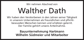 Anzeige von Walther Dath von Mindener Tageblatt