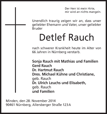 Anzeige von Detlef Rauch von Mindener Tageblatt