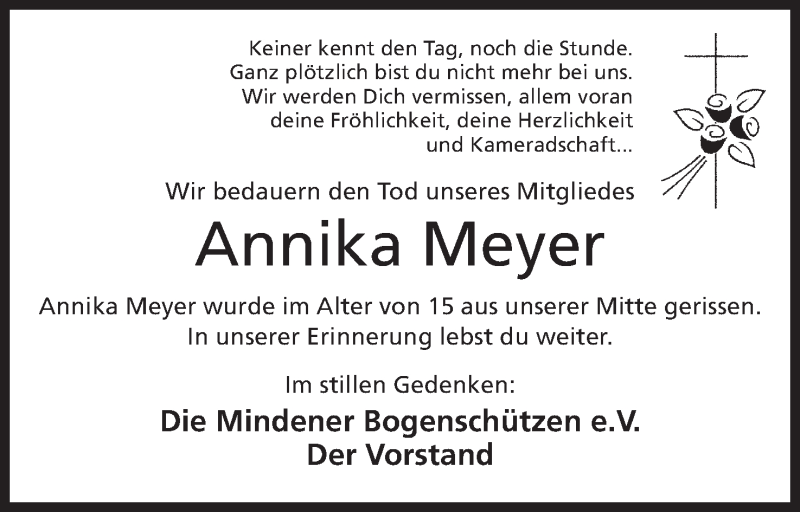  Traueranzeige für Annika Meyer vom 06.12.2014 aus Mindener Tageblatt