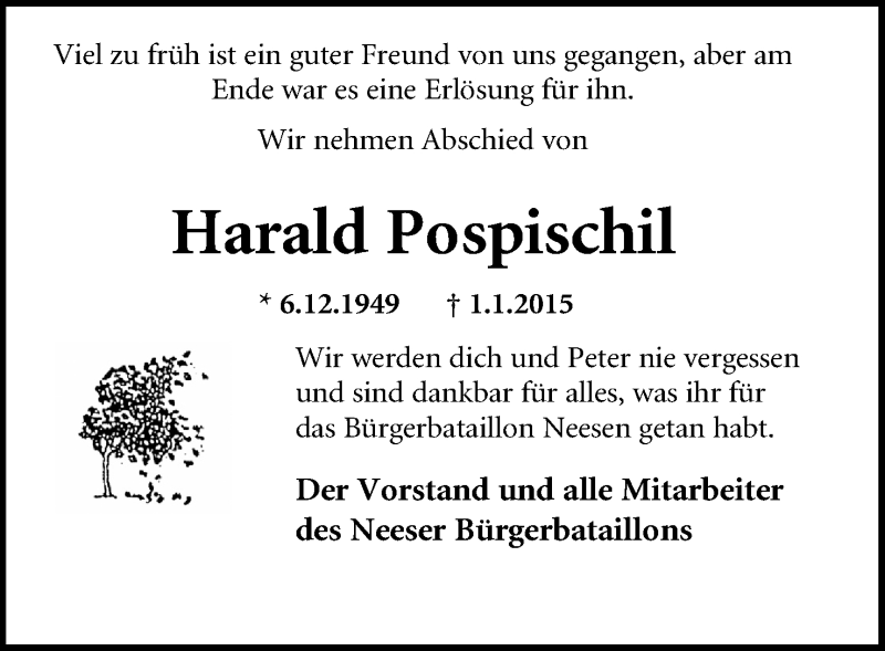  Traueranzeige für Harald Pospischil vom 07.01.2015 aus Mindener Tageblatt