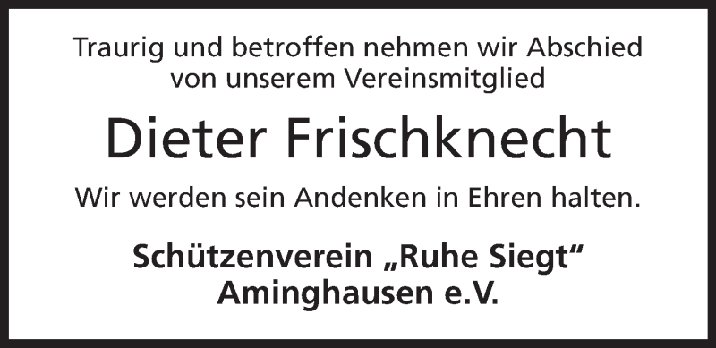  Traueranzeige für Dieter Frischknecht vom 18.02.2013 aus Mindener Tageblatt