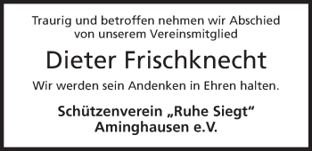 Anzeige von Dieter Frischknecht von Mindener Tageblatt