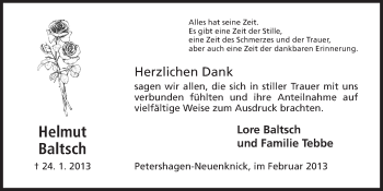 Anzeige von Helmujt Baltsch von Mindener Tageblatt