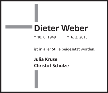 Anzeige von Dieter Weber von Mindener Tageblatt