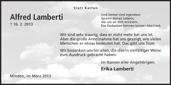 Anzeige von Alfred Lamberti von Mindener Tageblatt