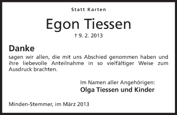 Anzeige von Egon Tiessen von Mindener Tageblatt