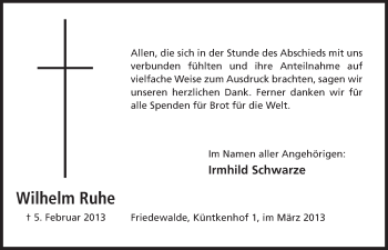 Anzeige von Wilhelm Ruhe von Mindener Tageblatt
