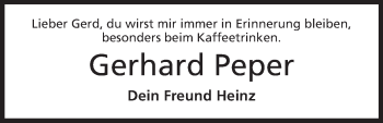Anzeige von Gerhard Peper von Mindener Tageblatt