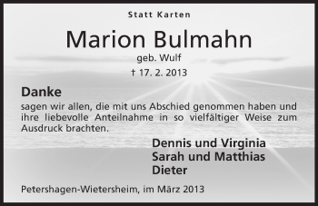 Anzeige von Marion Bulmahn von Mindener Tageblatt