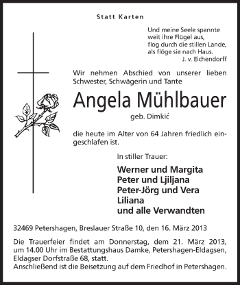 Anzeige von Angela Mühlbauer von Mindener Tageblatt