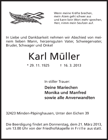 Anzeige von Karl Müller von Mindener Tageblatt