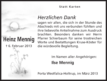 Anzeige von Heinz Mennig von Mindener Tageblatt