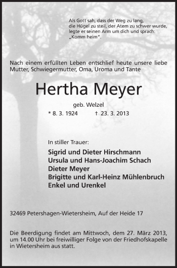 Anzeige von Hertha Meyer von Mindener Tageblatt