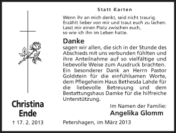 Anzeige von Christina Ende von Mindener Tageblatt