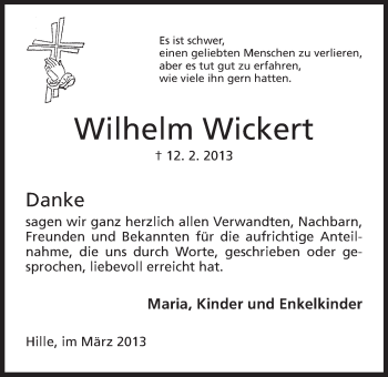Anzeige von Wilhelm Wickert von Mindener Tageblatt