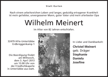 Anzeige von Wilhelm Meinert von Mindener Tageblatt