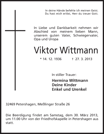 Anzeige von Viktor Wittmann von Mindener Tageblatt